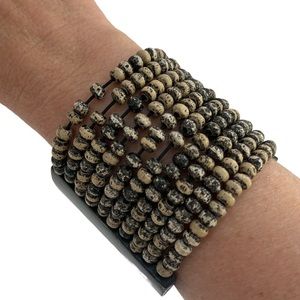 Vintage African Tribal Bead Wood Stretchy Bracelet